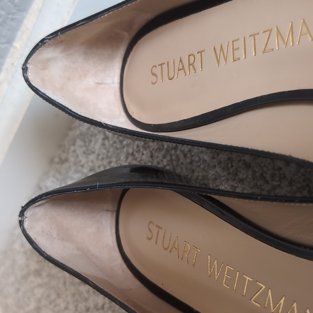 Stuart Weitzman Iridescent Black Patent Leather Women's Flats Shoes - Picture 4 of 9